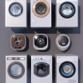 Various Modern Washing Machine Designs With Different Colors Styles And Control Panels 3d model