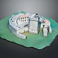 Detailed Fortress Model Featuring Tower Buildings Defensive Walls and Green Water