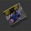 Blue And Pink Racing Car With Pit Figure Near Track Side Tire Wall