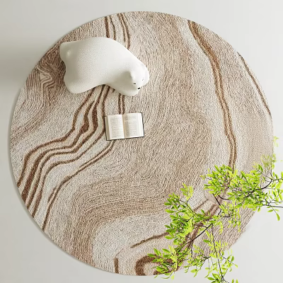 Round Rug Home Decor With Swirl Pattern White Polar Bear Open Book And Green Plant 3d model