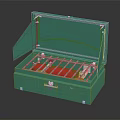 Green Storage Box With Metal Grid Rack And Red Items Inside For Daily Use