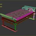 Elegant Double Bed With Carved Wooden Frame Plaid Mattress Decorative Legs And Pillows