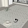 Square Gray Diamond Pattern Rug In Modern Bright Room With White Cushion Teacup Green Plant