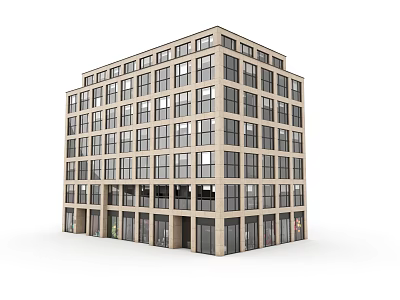 Modern Multi story Building With Beige Exterior Dark Window Frames And Numerous Windows 3d model