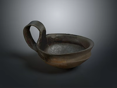 Artistic Handcrafted Ceramic Sculpture Carving Bowl With Handle And Textured Surface 3d model