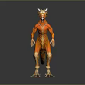 Orange Horned Muscular Dinosaur Like Game Movie Character With Standing Pose And Sharp Claws