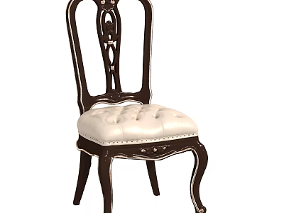 Traditional Classic Dining Chair With Carved Wooden Backrest Tufted Leather Seat Curved Legs Design 3d model