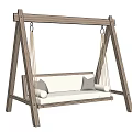 Modern Wooden Frame Swing Chair With White Cushion And Soft Pillows