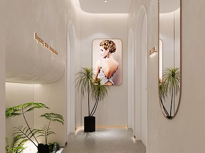 Beauty in Bloom Store Interior With Female Portrait Palm Plants And Arched Doorways 3d model