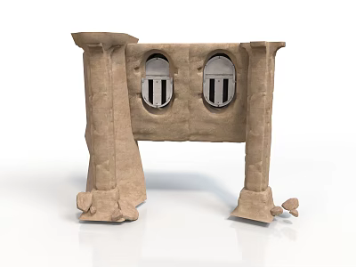 Classical Ancient Stone Architecture With Two Arched Windows And Pillar Supports 3d model