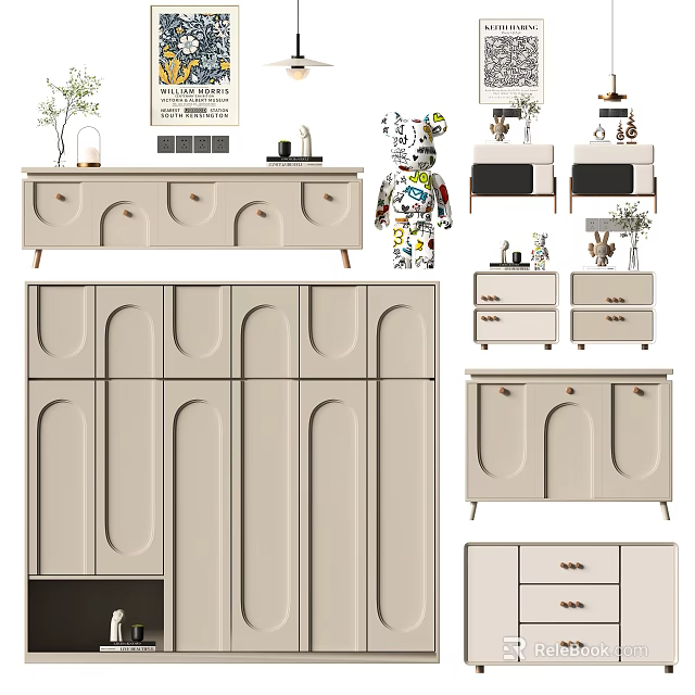 Modern Furniture Collection With Drawer Cabinets Double Door Units And Decorative Items 3d model 