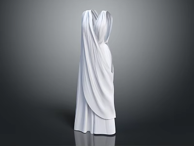 Elegant White Long Dress With Flowing Fabric And Drape Design 3d model