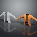 White and Orange Coats 3D Model Display on Dark Reflective Surface 3d model