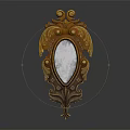 Decorative Wall Mirror With Ornate Golden Carvings And Oval Glass Surface Vintage Style Home Decor