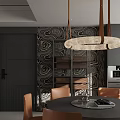 Modern Restaurant Kitchen Interior With Marble Countertop White Cabinets Hanging Pendant Light And Green Plant