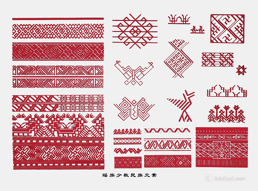 Traditional Yao Ethnic Minority Wall Decor With Red And White Geometric Patterns 3d model 