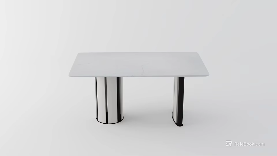 Modern Rectangular Dining Table With Sleek Marble Top And Sturdy Metal Legs 3d model