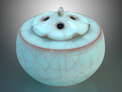 Decorative Ornament Set Light Green Crackle Glaze Ceramic With Petal Shaped Lid And Holes 3d model