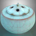 Decorative Ornament Set Light Green Crackle Glaze Ceramic With Petal Shaped Lid And Holes
