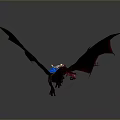 Game Fantasy Mythical Dragon Character with Red Scaled Wings Blue Glowing Core and Armored Rider