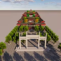 Classic Ancient Architecture Complex Featuring Red Roofs Central Archway And Green Trees