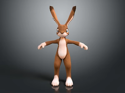 3D Animated Game Movie Character Brown White Rabbit Standing With Outstretched Arms 3d model