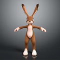 3D Animated Game Movie Character Brown White Rabbit Standing With Outstretched Arms