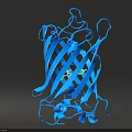 Blue Protein Molecular Structure Model With Helical Chains And Green Elements