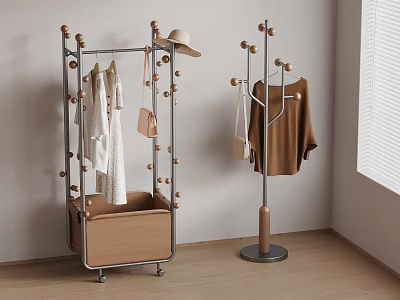Minimalist Clothes Racks With Hanging Apparel Hats Bags Storage Basket And Wheels 3d model