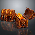 Ornate Wooden Chests One Open Filled With Gold Coins And One Closed