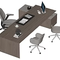 Modern Office Desk With Dark Surface Laptop Documents And Ergonomic Chairs 3d model