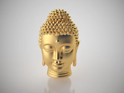 Golden Buddha Head Sculpture With Intricate Textured Surface And Polished Golden Finish 3d model