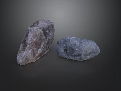 Two Natural Rockery Stones With Reddish Brown And Gray Color On Dark Background 3d model