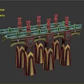 Classical Style Bridge 3D Model With Multiple Columns Arched Structures And Gold Black Decorations 3d model