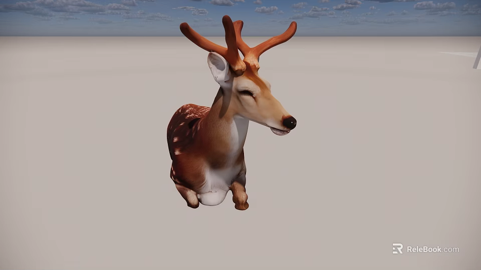 Decorative Brown And White Deer Animal Wall Decor With Antlers For Home Interior 3d model 