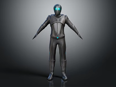 Futuristic Robot Character With Glowing Blue Eyes Armored Suit And Central Blue Core Design 3d model