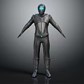 Futuristic Robot Character With Glowing Blue Eyes Armored Suit And Central Blue Core Design