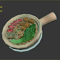 Delicious Clay Pot Rice with Tomato Slices Meatballs Green Vegetables and Meat