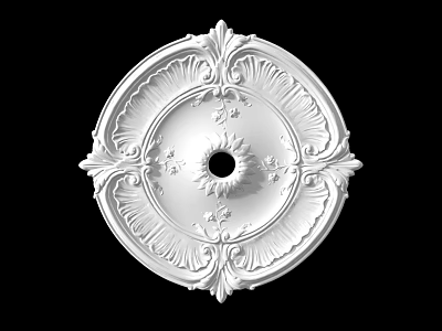 Decorative White Round Ceiling Medallion with Ornate Carved Design and Central Hole 3d model