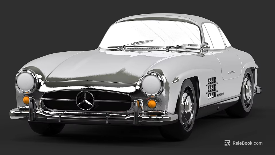 Vintage Silver Mercedes Two Door Classic Sports Car With Chrome Accents 3d model 