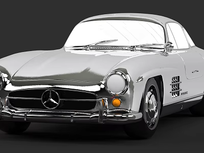 Vintage Silver Mercedes Two Door Classic Sports Car With Chrome Accents 3d model