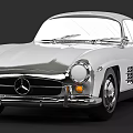 Vintage Silver Mercedes Two Door Classic Sports Car With Chrome Accents