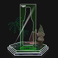 Transparent Acrylic Display Stand With Tsingtao Beer Bottle Palm Leaf And Green Light