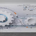 Abstract Tech Wall Mural With Interlocking Gears Circuit Lines And Mechanical Design Elements 3d model