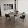 Round Dining Table and Chair Combination Sideboard 3d model