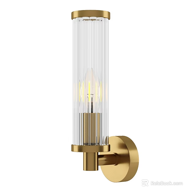 Modern Gold Wall Sconce With Transparent Glass Cylinder Shade And Warm Lighting 3d model 