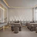 Elegant Modern Beauty Salon Interior With Two Beauty Beds Round Mirror And Minimalist Lighting Design