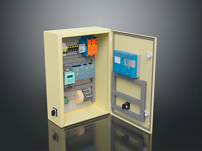 Computer Power Distribution Unit With Open Yellow Enclosure And Internal Electronic Modules 3d model