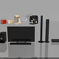 Modern Assortment Of Household Appliances With TV Speakers Coffee Maker And Toaster