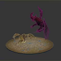 Mythical Winged Dragon Creatures Adult And Juvenile Red Black Hues Luminous Blue Accents On Sandy Base